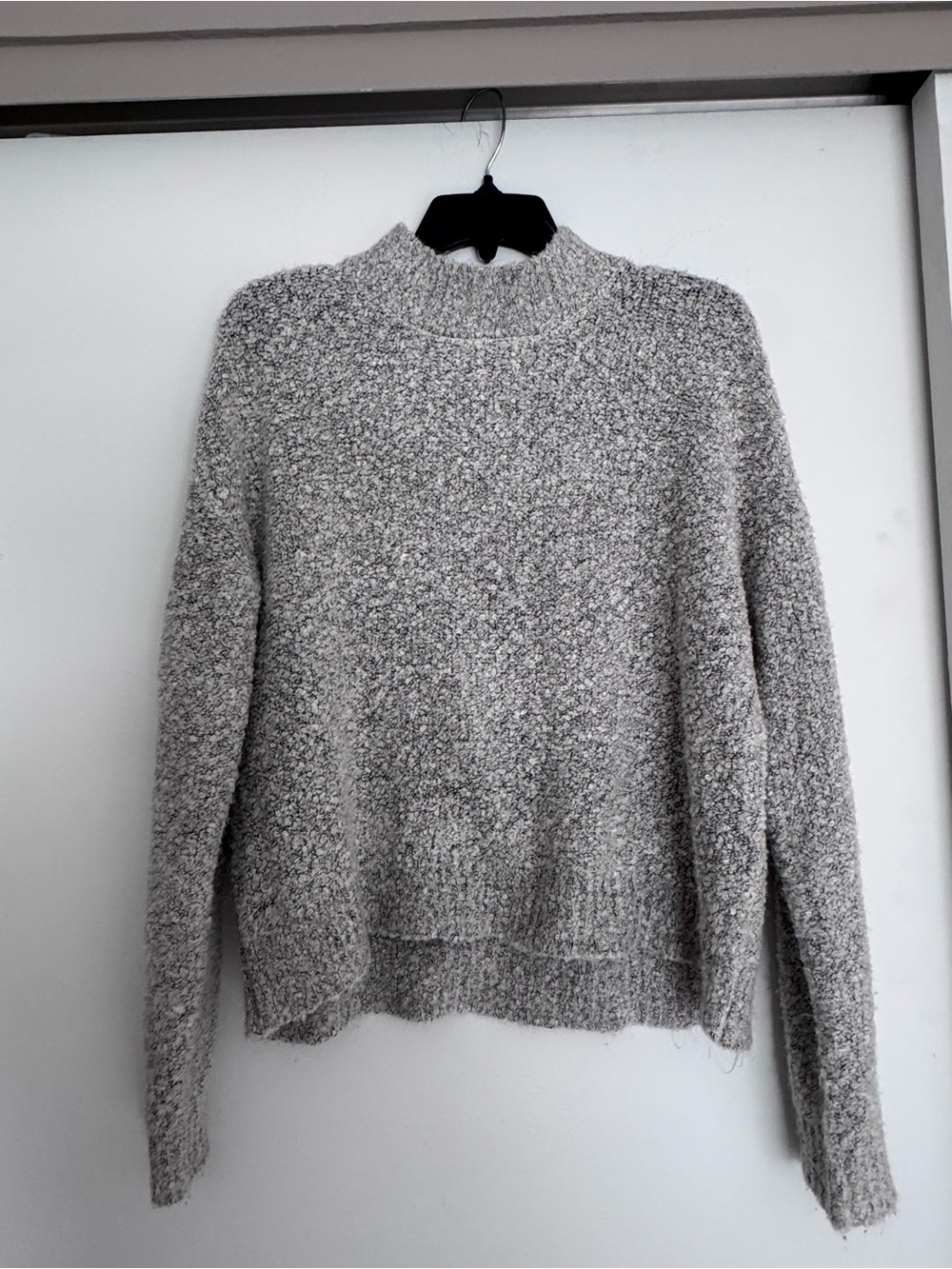 Hooked Up by IOT Light Gray Bouclé Mock-Neck Sweater